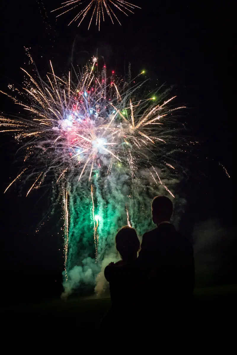 Magnifique feu d'artifice illuminant la soirée de mariage